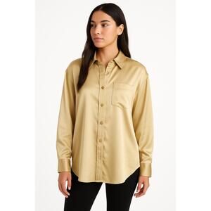 Abercrombie & Fitch Oversized Gold Satin Long Sleeve Button Down Blouse Size S